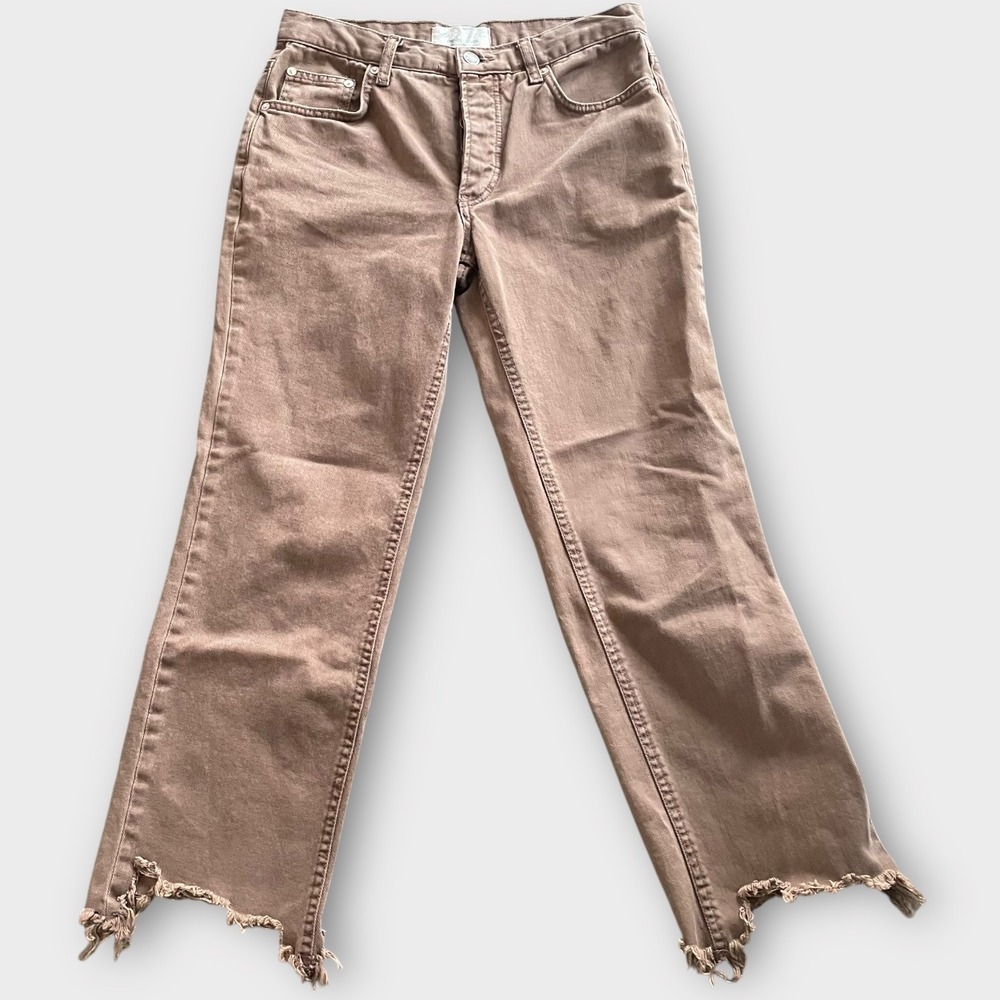 We The Free Cropped Frayed Hem Jeans in Taupe